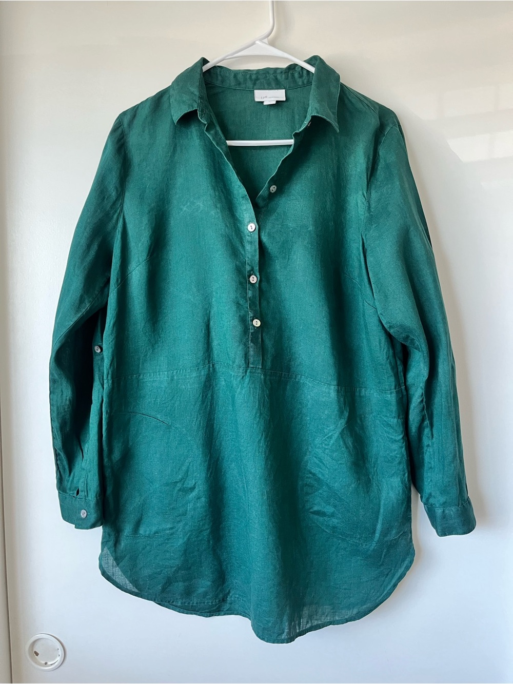J. Jill 100% Linen Green Long-Sleeve Tunic Shirt